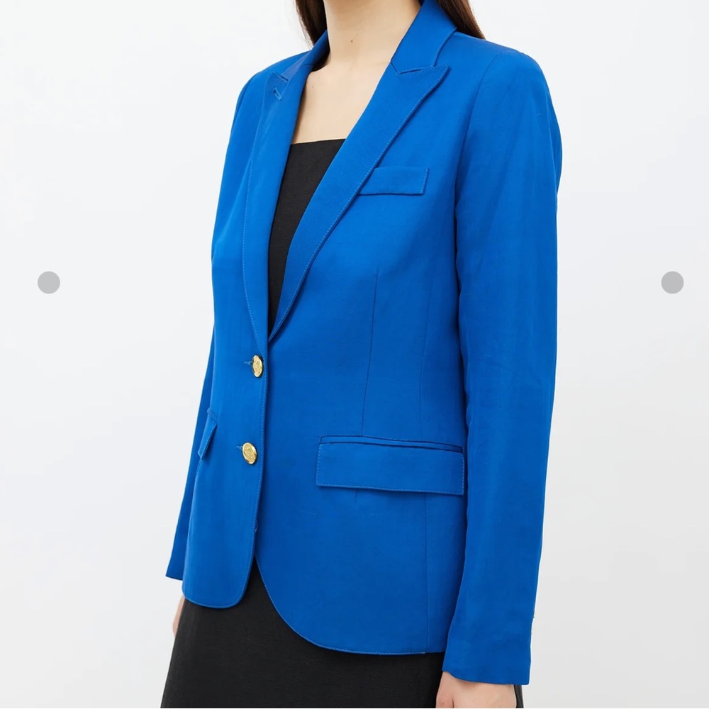 Smythe Blue Satin Peaked Lapel Blazer with Gold Buttons